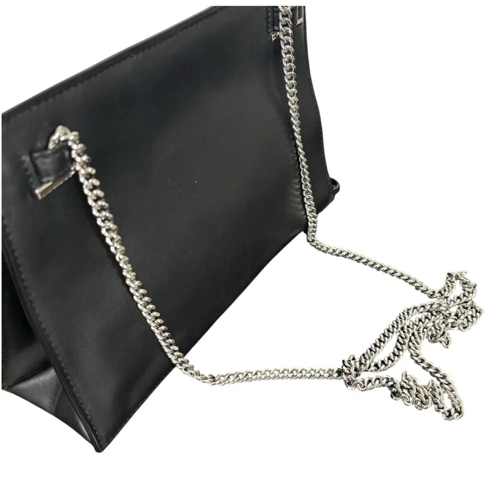 AllSaints Kyo Medium Crossbody Black Leather Chain Strap Tassel Clutch
